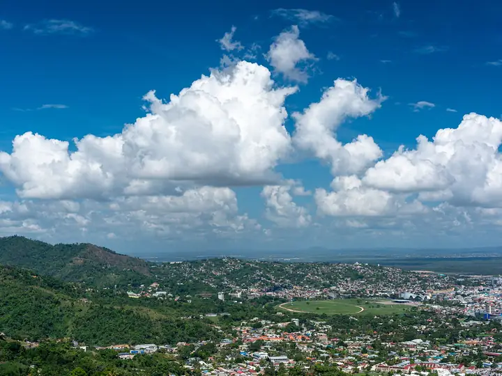 Aerial view of Port of Spain, Trinidad, and the surrounding hills